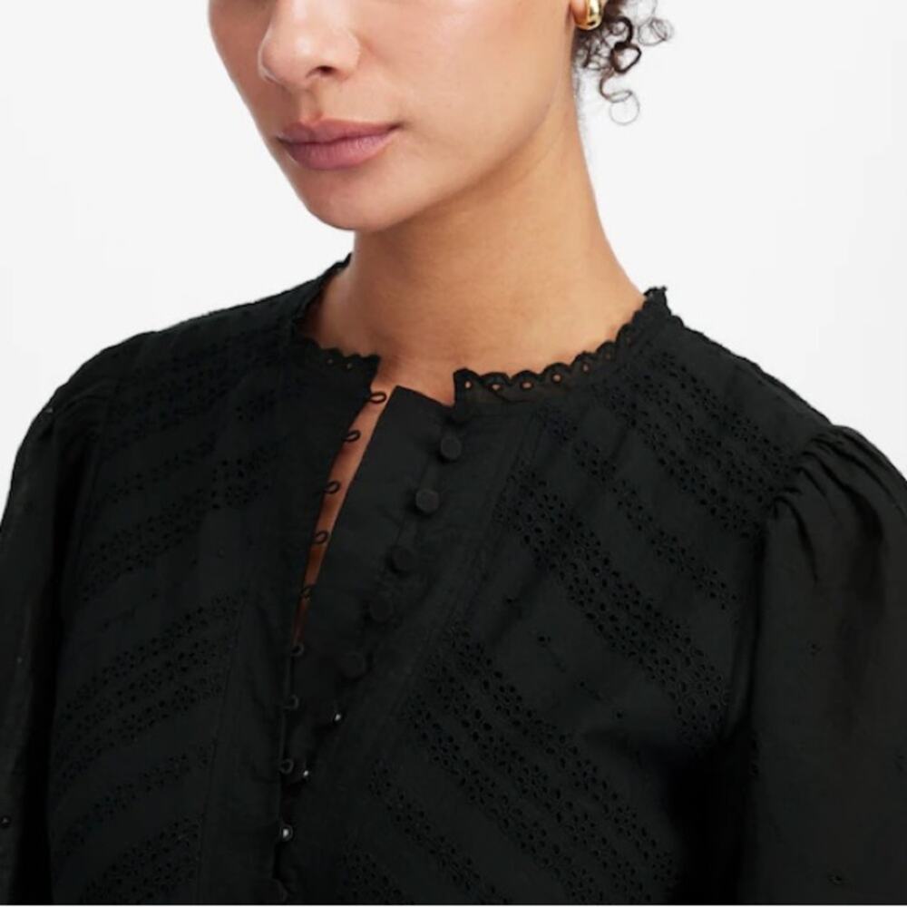 Madewell Eyelet Flutter Sleeve Mini Dress in Cotton Black Size 0 - Picture 2 of 10
